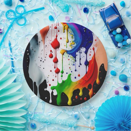 Farbenfrohe Neon Paint Tropfens Spritzer 3d Pappteller (Party)