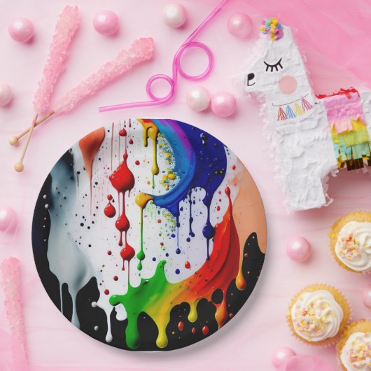 Farbenfrohe Neon Paint Tropfens Spritzer 3d Pappteller (Party)
