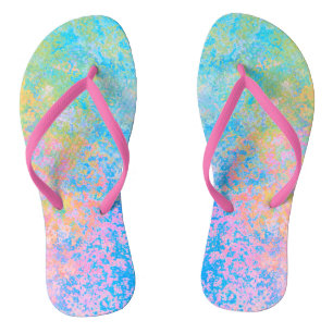 Farbenfrohe Neon Pastel Sky Alkohol Tinte Abstrakt Badesandalen