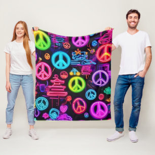 Farbenfrohe Neon Peace Pattern Fleecedecke