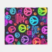 Farbenfrohe Neon Peace Pattern Fleecedecke (Vorderseite (Horizontal))