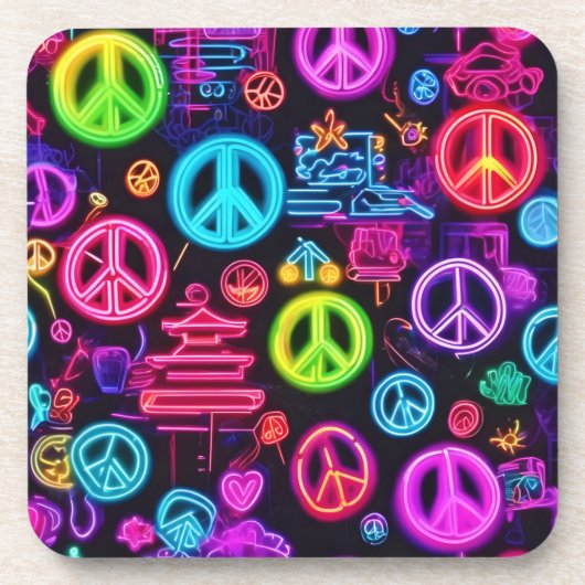 Farbenfrohe Neon Peace Pattern Getränkeuntersetzer (Vorderseite)
