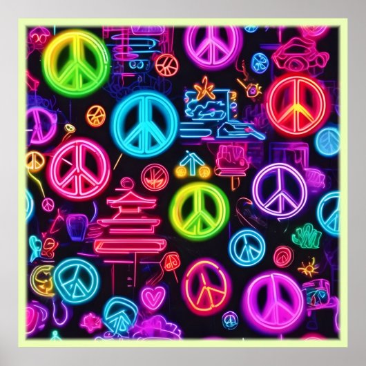 Farbenfrohe Neon Peace Pattern Poster (Vorne)