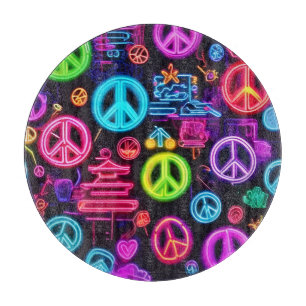 Farbenfrohe Neon Peace Pattern Schneidebrett