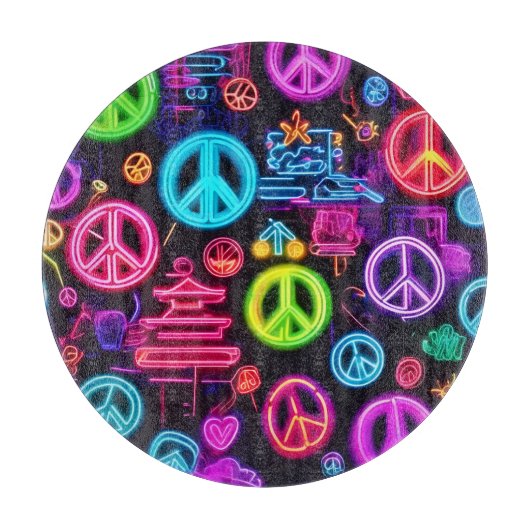 Farbenfrohe Neon Peace Pattern Schneidebrett (Vorderseite)