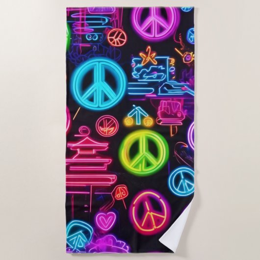 Farbenfrohe Neon Peace Pattern Strandtuch (Vorderseite)