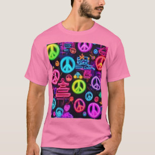 Farbenfrohe Neon Peace Pattern T-Shirt