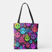 Farbenfrohe Neon Peace Pattern Tasche (Rückseite)