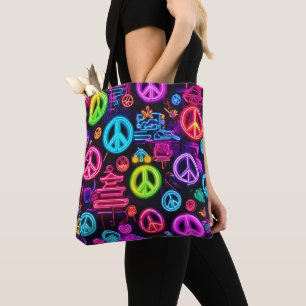 Farbenfrohe Neon Peace Pattern Tasche