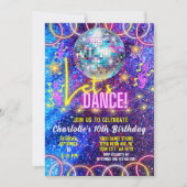 Farbenfrohe Neon Pink Glow Girl's Let's Dance Part Einladung (Vorderseite)