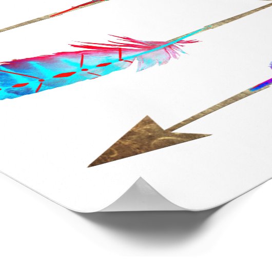 Farbenfrohe Neon Rustikale Bohemische Federn Pfeil Poster (Ecke)