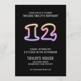 Farbenfrohe Neon Sign 12. Trendy Geburtstagsparty Einladung