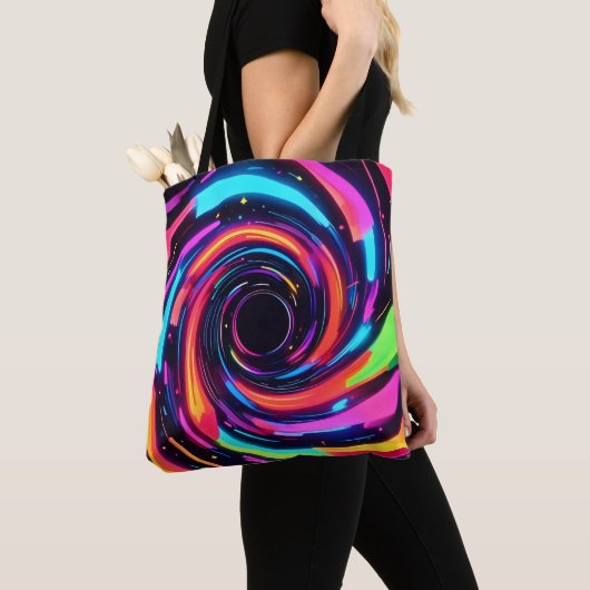 Farbenfrohe Neon Spirale Abstrakte Kunst Tasche (Von Nahem)