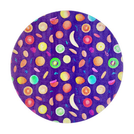 Farbenfrohe Neon Tropical Frucht Muster Schneidebrett (Vorderseite)