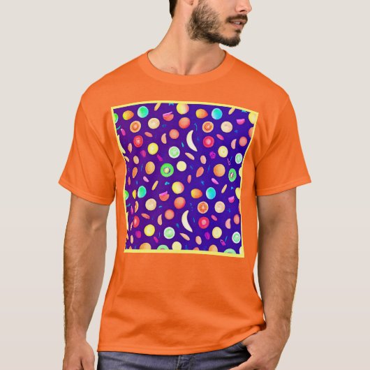 Farbenfrohe Neon Tropical Frucht Muster T-Shirt (Vorderseite)