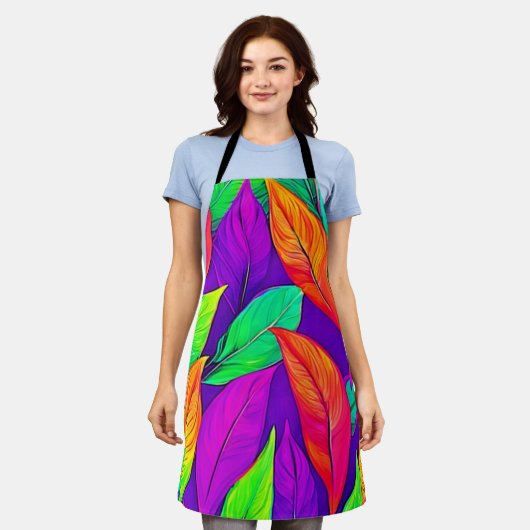 Farbenfrohe neonätherische Blätter Muster Schürze (Getragen)