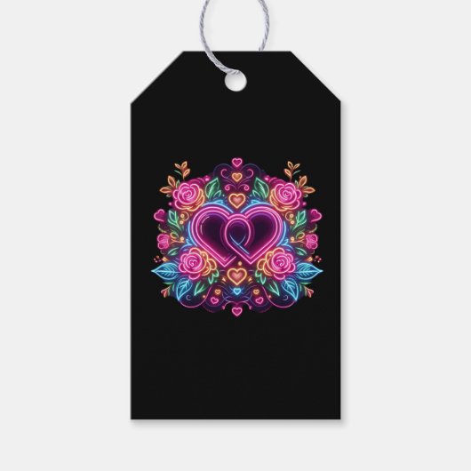 Farbenfrohe Neonherz Valentinstag Geschenkanhänger (Vorderseite)