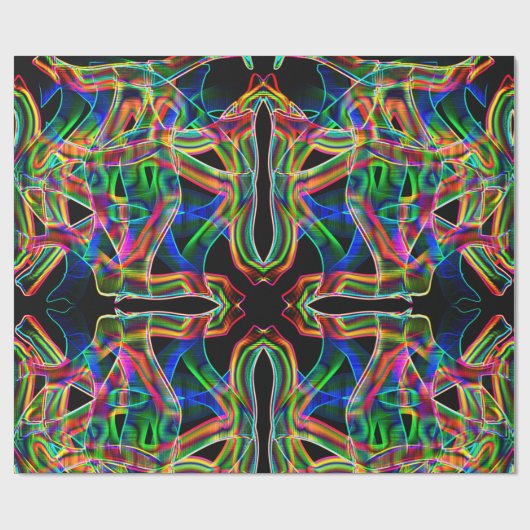 Farbenfrohe Neonkassette überquert und überlappt Geschenkpapier (Flach)