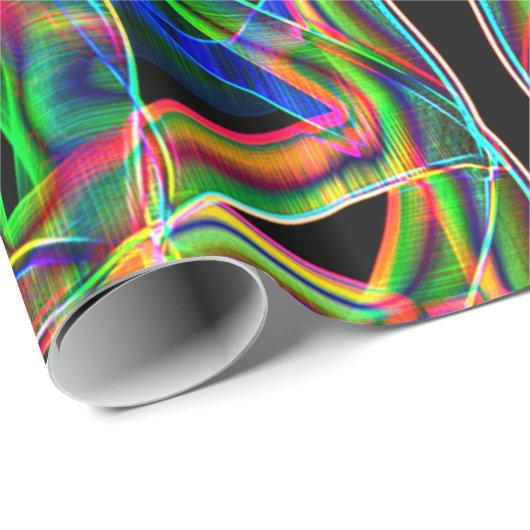 Farbenfrohe Neonkassette überquert und überlappt Geschenkpapier (Rolleneckpunkt)