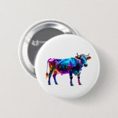 Farbenfrohe Neonkuh Kunst - Glühende Kuh Button (Vorne & Hinten)