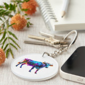 Farbenfrohe Neonkuh Kunst - Glühende Kuh Schlüsselanhänger (Vorderseite rechts)