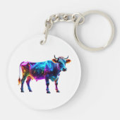 Farbenfrohe Neonkuh Kunst - Glühende Kuh Schlüsselanhänger (Rückseite)