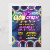 Farbenfrohe Neonleuchten Glühen Crazy Girl's Party Einladung (Vorderseite)