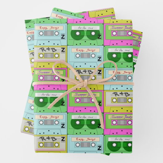 Farbenfrohe Neonmusik Cassettes Geschenkpapier Set (Beispiel)