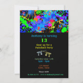 Farbenfrohe Neonpaint Spritzer Paintball Geburtsta Einladung (Rückseite)