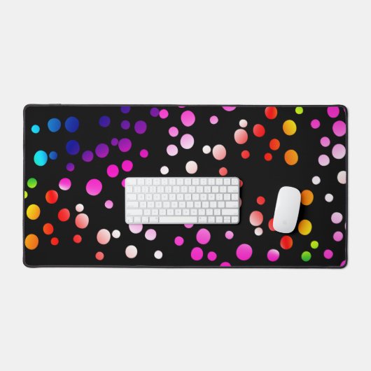 Farbenfrohe Neonpunkte auf schwarz Schreibtischunterlage (Tastatur & Maus)