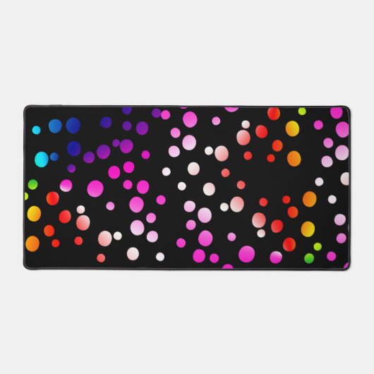 Farbenfrohe Neonpunkte auf schwarz Schreibtischunterlage (Vorderseite)