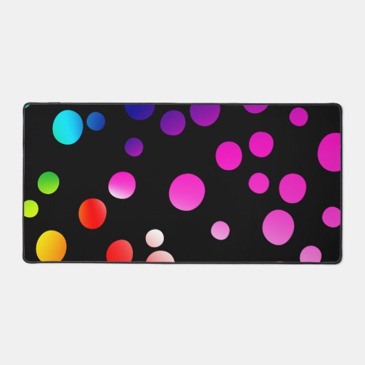 Farbenfrohe Neonpunkte auf schwarz Schreibtischunterlage (Vorderseite)