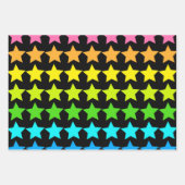 Farbenfrohe Neonsterne auf schwarz Geschenkpapier Set (Vorderseite 2)
