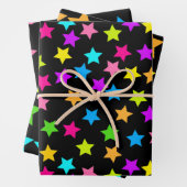 Farbenfrohe Neonsterne auf schwarz Geschenkpapier Set (Beispiel)