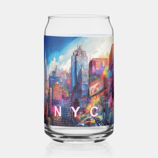 Farbenfrohe New York City Skyline Dosenglas (Vorderseite)