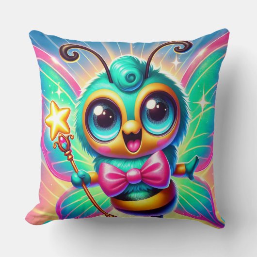 Farbenfrohe Niedliche Bienenfigur Holding Star Kissen (Vorderseite)