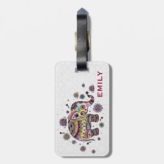 Farbenfrohe Niedliche Blütenlephäre Gepäckanhänger (Rückseite vertikal)