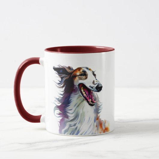 Farbenfrohe Niedliche Borzoi | Lebhafte Greyhound Tasse (Links)