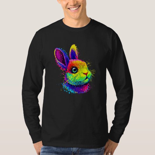 Farbenfrohe Niedliche Bunny Face Pop Style T-Shirt (Vorderseite)