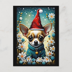 Farbenfrohe Niedliche Chihuahua Floral Weihnachten Postkarte