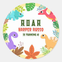 Farbenfrohe Niedliche Dino thematische Geburtstags Runder Aufkleber