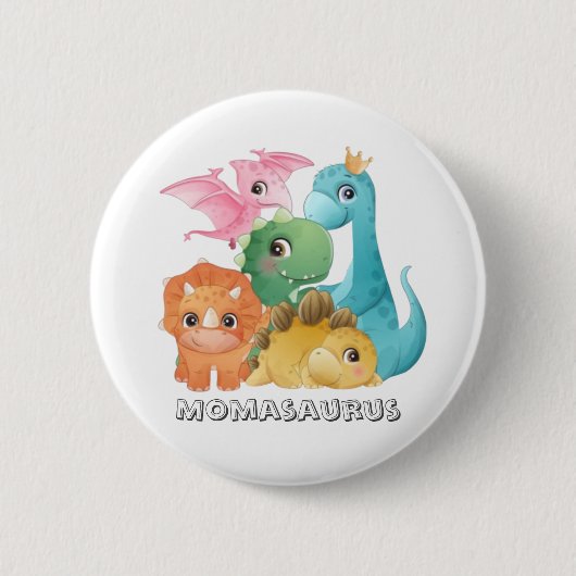Farbenfrohe Niedliche Dinosaurier Kinderdusche Mom Button (Vorderseite)