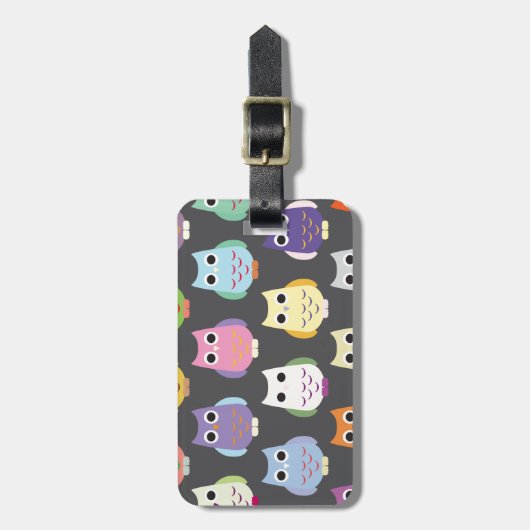 Farbenfrohe Niedliche Eulen Gepäckanhänger (Vorderseite vertikal)