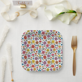 Farbenfrohe niedliche Frühlingsblumen-Papierteller Pappteller