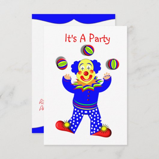 Farbenfrohe Niedliche Fun Circus Clown Juggling Einladung (Vorne/Hinten)