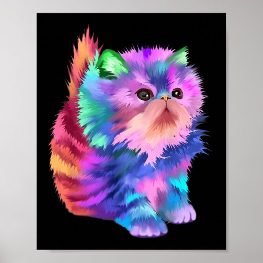 Farbenfrohe Niedliche Funny Rainbow Kitten Rave Ps Poster (Vorne)