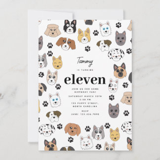 Farbenfrohe Niedliche Hunde & Hunde Paw Geburtstag Einladung