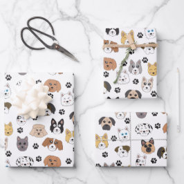 Farbenfrohe Niedliche Hunde & Hundeschlittenmuster Geschenkpapier Set