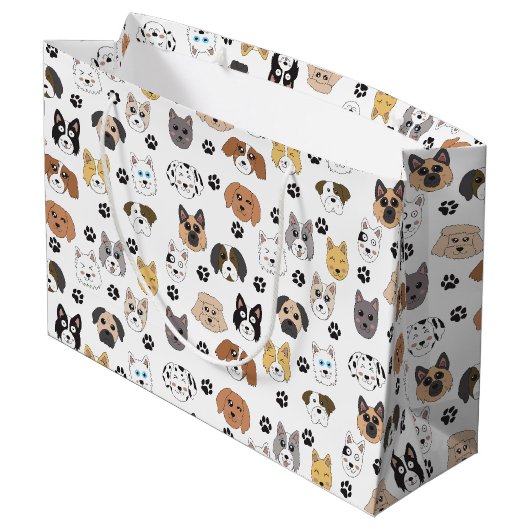 Farbenfrohe Niedliche Hunde & Hundeschlittenmuster Große Geschenktüte (Rückseite Schrägansicht)