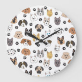 Farbenfrohe Niedliche Hunde & Hundeschlittenmuster Große Wanduhr (Vorderseite)
